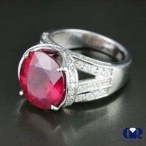 Women's Large Round Ruby & Diamond Cocktail Ring & Right Hand Ring In 14K White Gold - Diamond Rise Jewelry