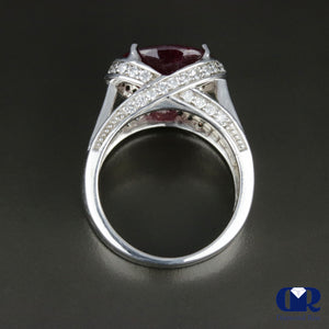 Women's Large Round Ruby & Diamond Cocktail Ring & Right Hand Ring In 14K White Gold - Diamond Rise Jewelry