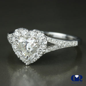 0.93 Carat Heart Shaped Diamond Halo Engagement Ring 14K White Gold - Diamond Rise Jewelry