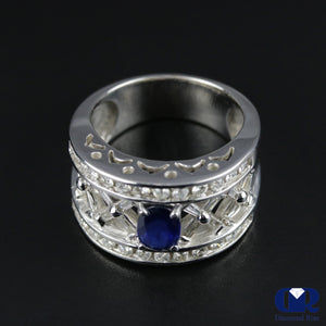 Women's Oval Sapphire & Diamond Cocktail Ring & Anniversary Ring In 14K White Gold - Diamond Rise Jewelry