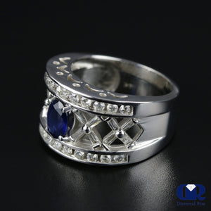 Women's Oval Sapphire & Diamond Cocktail Ring & Anniversary Ring In 14K White Gold - Diamond Rise Jewelry