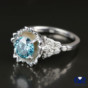 1.47 Carat Round Cut Blue Diamond Engagement Ring In 14K White Gold - Diamond Rise Jewelry