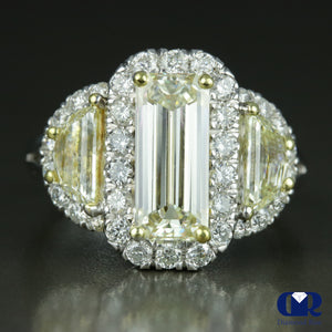 3.93 Carat Fancy Yellow Emerald Cut Halo Engagement Ring In 18K White gold - Diamond Rise Jewelry