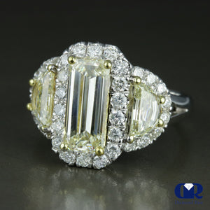 3.93 Carat Fancy Yellow Emerald Cut Halo Engagement Ring In 18K White gold - Diamond Rise Jewelry