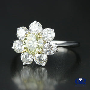 2.12 Carat Round Cut Fancy Yellow Diamond Engagement Ring In 14K White Gold - Diamond Rise Jewelry