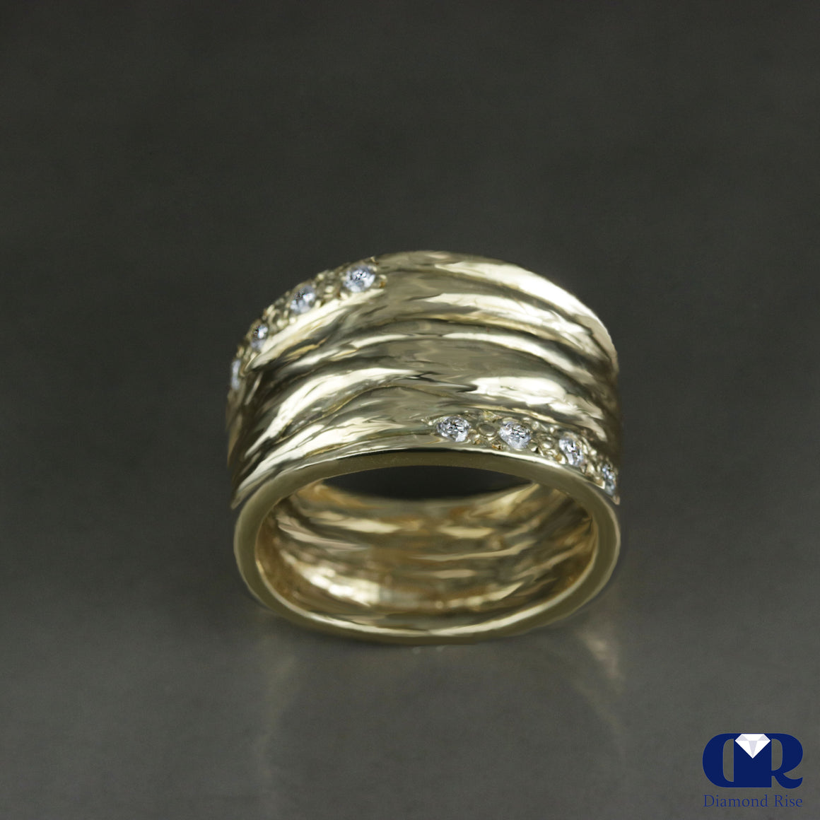 Handmade Diamond Right Hand Ring / Cocktail Ring In 14K Gold - Diamond Rise Jewelry