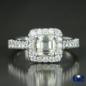 1.66 Carat Asscher Cut Diamond Halo Engagement Ring In 14K White Gold - Diamond Rise Jewelry