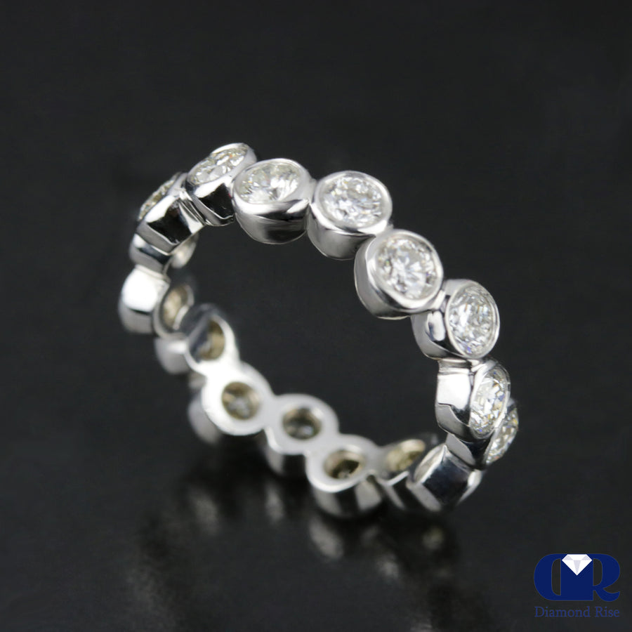 Women's Round Cut Diamond Irregular Bazel Setting Wedding Band Anniversary Ring 14K White Gold - Diamond Rise Jewelry