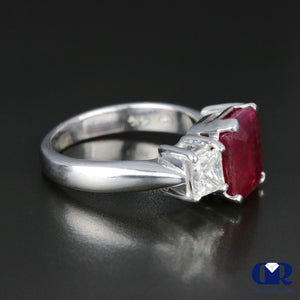 Women's Ruby & Diamond Three Stone Cocktail Ring Right Hand Ring In 14K White Gold - Diamond Rise Jewelry