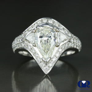 3.75 Carat Pear Cut Diamond Halo Engagement Ring In 14K White Gold - Diamond Rise Jewelry