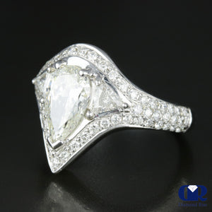 3.75 Carat Pear Cut Diamond Halo Engagement Ring In 14K White Gold - Diamond Rise Jewelry