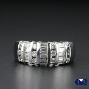 Women's Round & Baguette Diamond Wedding Band & Anniversary Ring In 14K White Gold - Diamond Rise Jewelry