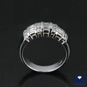 Women's Round & Baguette Diamond Wedding Band & Anniversary Ring In 14K White Gold - Diamond Rise Jewelry