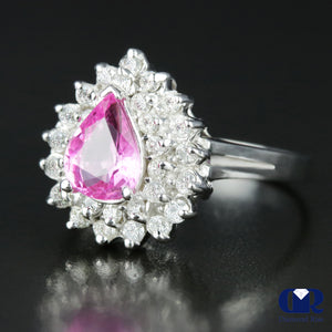 Pear Shaped Pink Sapphire & Diamond Double Halo Ring I4K Gold - Diamond Rise Jewelry