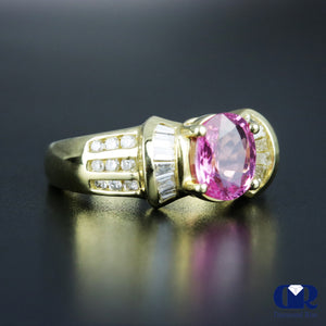 Women's Oval Pink Sapphire & Diamond Cocktail Ring & Right Hand Ring In 14K Yellow Gold - Diamond Rise Jewelry