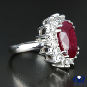 Women's Large Oval Ruby & Diamond Cocktail Ring Right Hand Ring In 14K White Gold - Diamond Rise Jewelry