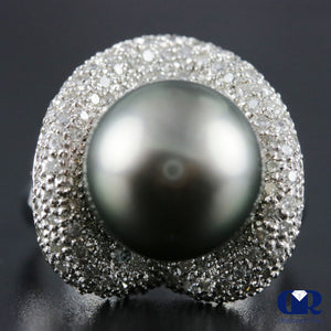 12 mm Tahitian South Sea Pearl & Diamond Engagement Ring In 18K White Gold - Diamond Rise Jewelry