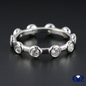 Women's Round Cut Diamond Basel Setting Wedding Anniversary Ring In 14K White Gold - Diamond Rise Jewelry
