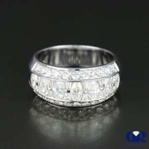 Women's Marquise Round & Baguette Diamond Wedding Anniversary Ring In 18K White Gold - Diamond Rise Jewelry