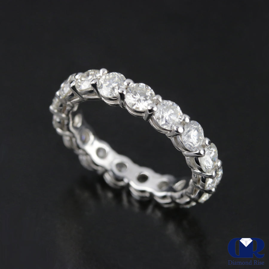 Women's Round Cut Diamond Share Prong Setting Wedding Anniversary Ring In 14K White Gold - Diamond Rise Jewelry