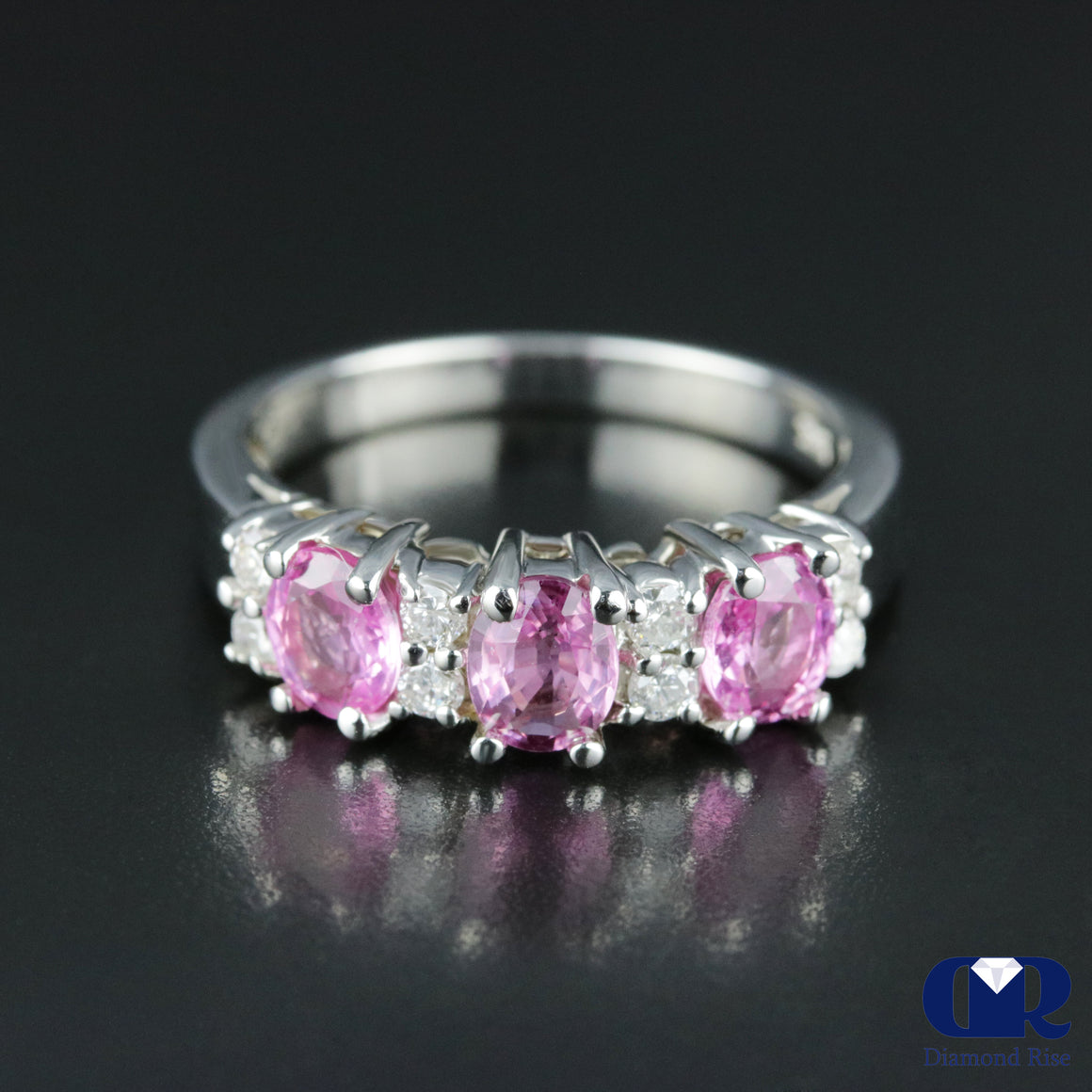 Natural 1.78 Ct Pink Sapphire & Diamond Anniversary Ring 14K White Gold - Diamond Rise Jewelry