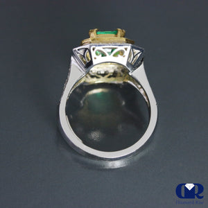 2.90 Ct Natural Emerald & Diamond Ring In 18K Whit & Yellow Gold - Diamond Rise Jewelry