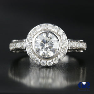 2.15 Carat Round Cut Diamond Halo Engagement In 18K White Gold - Diamond Rise Jewelry
