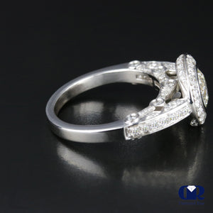 2.15 Carat Round Cut Diamond Halo Engagement In 18K White Gold - Diamond Rise Jewelry