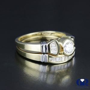 0.95 Carat Round Cut Diamond Engagement Ring Set In 14K Yellow Gold - Diamond Rise Jewelry