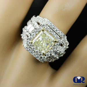 4.46 Carat Fancy Yellow Radiant Cut Three Pieces Engagement Ring Set In 14K White Gold - Diamond Rise Jewelry