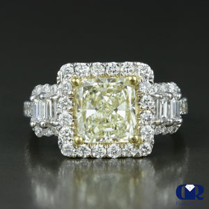 4.46 Carat Fancy Yellow Radiant Cut Three Pieces Engagement Ring Set In 14K White Gold - Diamond Rise Jewelry