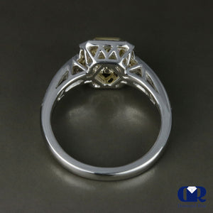 1.35 Carat Fancy Yellow Radiant Cut Diamond Halo Engagement Ring In 18K White Gold - Diamond Rise Jewelry