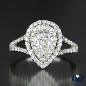 1.82 Carat Pear Cut Diamond Double Halo Engagement Ring In 18K White Gold - Diamond Rise Jewelry