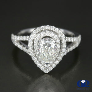 Natural 1.63 Ct Pear Cut Diamond Double Halo Engagement Ring 18K White Gold
