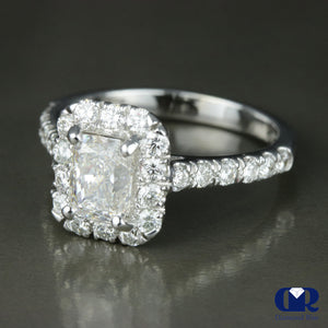 1.91 Carat Radiant Cut Diamond Halo Engagement Ring In 14K White Gold - Diamond Rise Jewelry