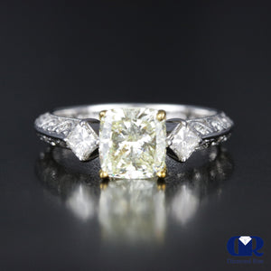 1.97 Carat Cushion Cut Fancy Yellow Engagement Ring In 18K White Gold - Diamond Rise Jewelry