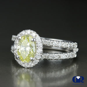 1.94 Carat Fancy Yellow Oval Cut Diamond Halo Engagement Ring In 14K White Gold - Diamond Rise Jewelry