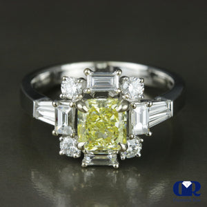 2.49 Carat Fancy Yellow Radiant Cut Engagement Ring In 18K White Gold - Diamond Rise Jewelry