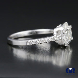 Natural 1.46 Ct Radiant Cut Diamond Halo Engagement Ring 14K White Gold