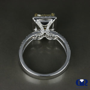 2.76 Carat Fancy Yellow Radiant Cut Diamond Halo Engagement Ring In 18K White Gold - Diamond Rise Jewelry
