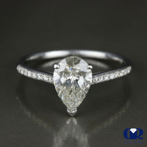 Natural 1.44 Ct Pear Shape Diamond Solitaire Engagement Ring 14K White Gold