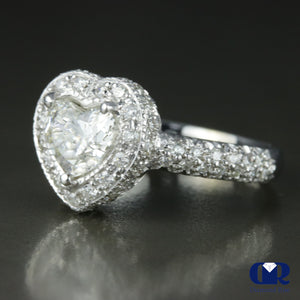 1.77 Carat Heart Shaped Diamond Halo Engagement Ring In 18K White Gold - Diamond Rise Jewelry
