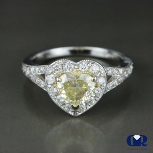 1.20 Carat Heart Shaped Fancy Yellow Diamond Halo Engagement Ring 14K White Gold - Diamond Rise Jewelry