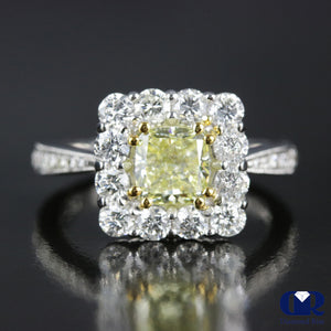 2.33 Carat Fancy Yellow Radiant Cut Diamond Halo Engagement Ring In 14K White Gold - Diamond Rise Jewelry