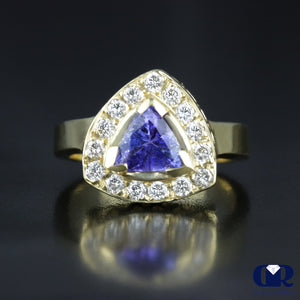 1.30 Ct Natural Trillion Tanzanite & Diamond Ring 14K Yellow Gold - Diamond Rise Jewelry