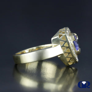 1.30 Ct Natural Trillion Tanzanite & Diamond Ring 14K Yellow Gold - Diamond Rise Jewelry