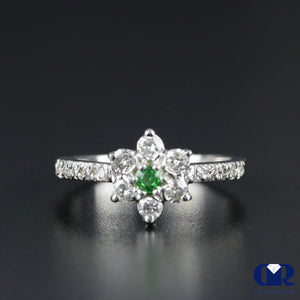 0.75 Carat Tsavorite & Diamond Halo Engagement Ring In 14K White Gold - Diamond Rise Jewelry
