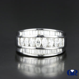 Women's Marquise & Baguette Diamond Wedding Anniversary Ring In 14K White Gold - Diamond Rise Jewelry