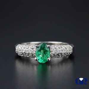 Natural 1.10 Ct Emerald & Diamond Ring Engagement 14K White Gold - Diamond Rise Jewelry