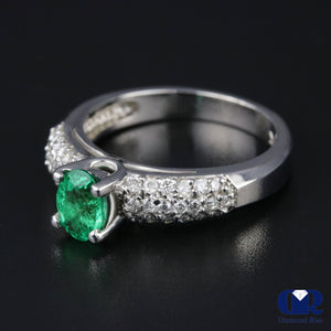 Natural 1.10 Ct Emerald & Diamond Engagement Ring 14K White Gold - Diamond Rise Jewelry